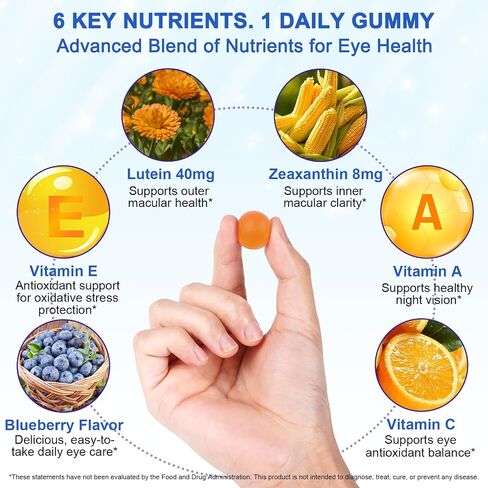 Lutein Gummies with Zeaxanthin, Eye Health Supplement with 40mg Lutein & 8mg Zeaxanthin, Enriched with Vitamins A C E, Daily Vision Support Chewable Gummies, Berry Flavor, 60 Count in Saudi Arabia