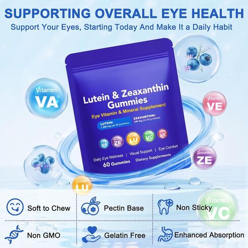 Lutein Gummies with Zeaxanthin, Eye Health Supplement with 40mg Lutein & 8mg Zeaxanthin, Enriched with Vitamins A C E, Daily Vision Support Chewable Gummies, Berry Flavor, 60 Count in Saudi Arabia
