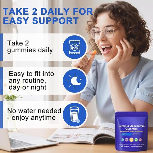 Lutein Gummies with Zeaxanthin, Eye Health Supplement with 40mg Lutein & 8mg Zeaxanthin, Enriched with Vitamins A C E, Daily Vision Support Chewable Gummies, Berry Flavor, 60 Count in Saudi Arabia