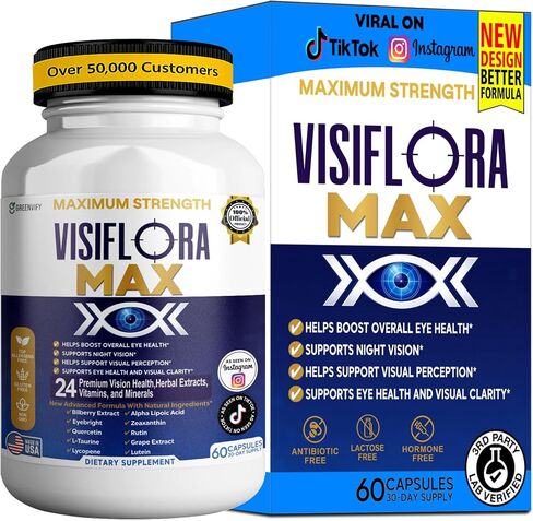 VisiFlora Max Eye Health Supplement, Vitamins and Minerals, Lutein, Bilberry Extract, 60 Capsules (1) in Saudi Arabia