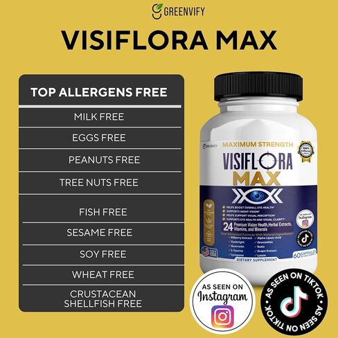 VisiFlora Max Eye Health Supplement, Vitamins and Minerals, Lutein, Bilberry Extract, 60 Capsules (1) in Saudi Arabia