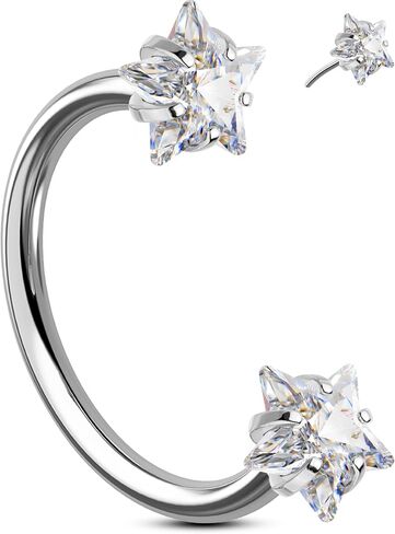 OUFER 20G Star Push Pin Horseshoe Nose Rings 316L Surgical Stainless Steel CZ Threadless Septum Ring 7mm 8mm Inner Diameter with Bonus Replacement Top Helix Tragus Conch Lip Piercing Jewelry for Women in Kuwait