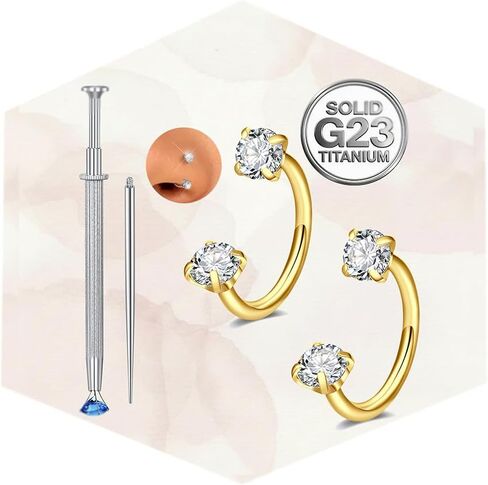 Longita Titanium Horseshoe Nose Ring for Women Double Gem Horse Shoe Nose Ring Hoop 20g 18 gauge 8mm Surgical Steel Silver Gold Cartilage Helix Tragus Earring Labret Lip Piercing Jewelry Septum Rings in Kuwait