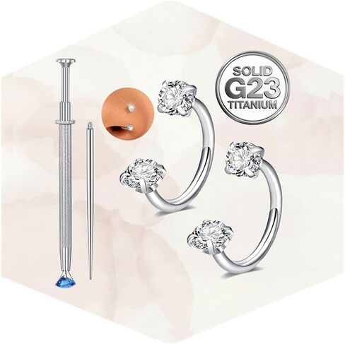 Longita Titanium Horseshoe Nose Ring for Women Double Gem Horse Shoe Nose Ring Hoop 20g 18 gauge 8mm Surgical Steel Silver Gold Cartilage Helix Tragus Earring Labret Lip Piercing Jewelry Septum Rings in Saudi Arabia