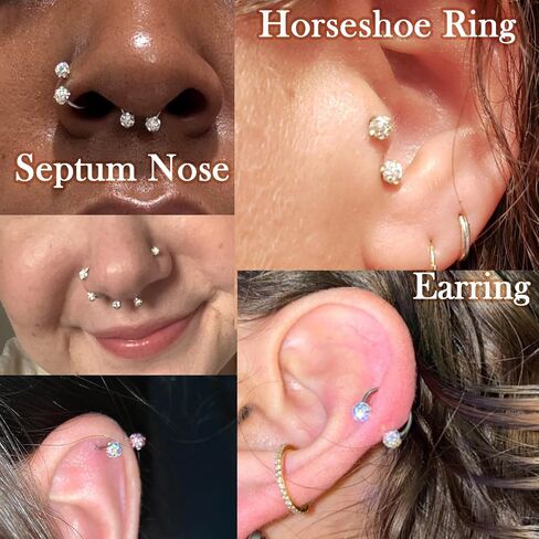 Longita Titanium Horseshoe Nose Ring for Women Double Gem Horse Shoe Nose Ring Hoop 20g 18 gauge 8mm Surgical Steel Silver Gold Cartilage Helix Tragus Earring Labret Lip Piercing Jewelry Septum Rings in Saudi Arabia