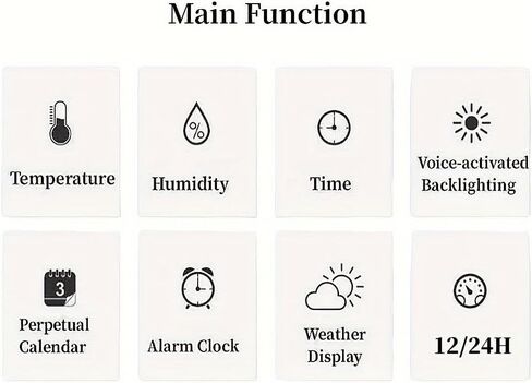 Digital Weather Clock with Voice-Activated Backlight Temperature Humidity Forecast 12/24H Alarm for Bedroom Office Home, Black in Kuwait