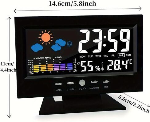 Digital Weather Clock with Voice-Activated Backlight Temperature Humidity Forecast 12/24H Alarm for Bedroom Office Home, Black in Kuwait