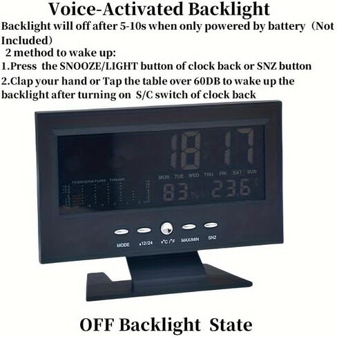 Digital Weather Clock with Voice-Activated Backlight Temperature Humidity Forecast 12/24H Alarm for Bedroom Office Home, Black in Kuwait