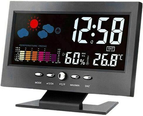 SUNGOOYUE Digital Weather Clock, Colorful Display Temperature Humidity Meter with Alarm Snooze Comfort Level, for Home Office Wall Desk (Black) in Kuwait