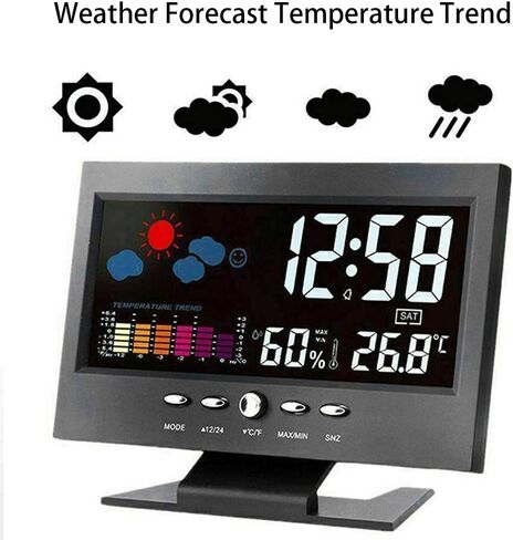 SUNGOOYUE Digital Weather Clock, Colorful Display Temperature Humidity Meter with Alarm Snooze Comfort Level, for Home Office Wall Desk (Black) in Kuwait