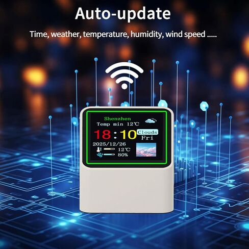 Fockety Smart Weather Clock, 1.54 Inch WiFi Digital Clock Adjustable Brightness Desktop Electronic Weather Station with Customizable GIF Animation for Home Office Desk in Kuwait