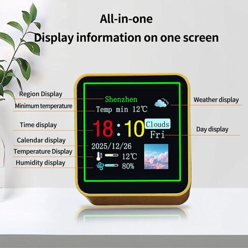 Hilitand Smart Weather Clock, Real Time Weather Update with 1.54 Inch Screen Adjustable Brightness Desktop Electronic Clock for Home Office in Saudi Arabia