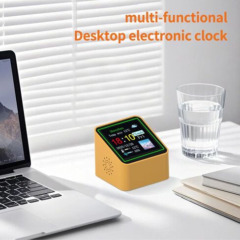 Hilitand Smart Weather Clock, Real Time Weather Update with 1.54 Inch Screen Adjustable Brightness Desktop Electronic Clock for Home Office in Saudi Arabia