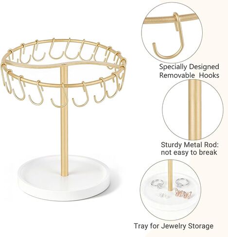 Mkono Bracelet Holder Gold Bracelet Display Stand with Tray Metal Jewelry Organizer with 40 hooks Modern Storage Rack for KeyChain Accessories Selling Bedroom Decor Dressing Table in Kuwait