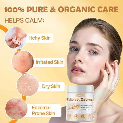 Colloidal Oatmeal–100% Organic Colloidal Oatmeal Powder for Sensitive, Dry,or Eczema-Prone Skin Relief, Fragrance-Free, Gluten-Free–Ideal for ColloidalOatmeal Bath, Lotions, DIY Skincare & Soap Making in Saudi Arabia