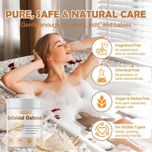 Colloidal Oatmeal–100% Organic Colloidal Oatmeal Powder for Sensitive, Dry,or Eczema-Prone Skin Relief, Fragrance-Free, Gluten-Free–Ideal for ColloidalOatmeal Bath, Lotions, DIY Skincare & Soap Making in Saudi Arabia