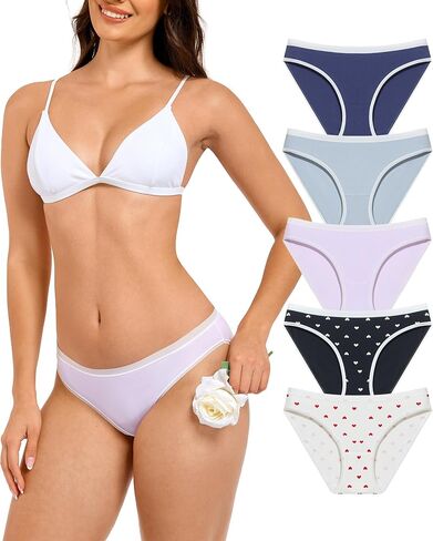 ANLIQI 5 Pack Cotton Underwear for Women Cute Low Rise Bikini Panties Soft Breathable Stretch Hipsters Ladies Briefs S-3XL in Kuwait