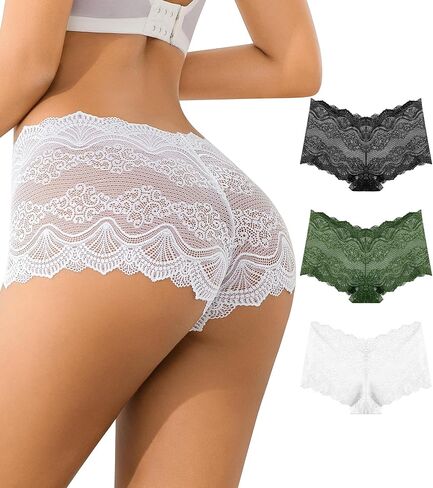 Sexy Underwear for Women High Waisted Cheeky Panties Lace Boyshorts Comfort V Waist Ladies Panty 3 Pack in Saudi Arabia