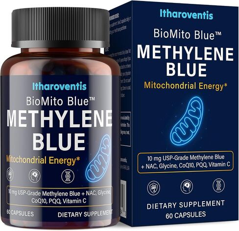 Methylene Blue Pharmaceutical Grade Capsules – USP Grade Brain Supplement with CoQ10, NAC, PQQ, Glycine & Vitamin C for Memory, Focus, Energy & Mitochondrial, No Formaldehyde - 60 Count in Kuwait