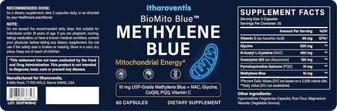 Methylene Blue Pharmaceutical Grade Capsules – USP Grade Brain Supplement with CoQ10, NAC, PQQ, Glycine & Vitamin C for Memory, Focus, Energy & Mitochondrial, No Formaldehyde - 60 Count in Kuwait