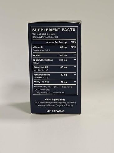 Methylene Blue Pharmaceutical Grade Capsules – USP Grade Brain Supplement with CoQ10, NAC, PQQ, Glycine & Vitamin C for Memory, Focus, Energy & Mitochondrial, No Formaldehyde - 60 Count in Kuwait