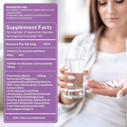 NMN Supplement - 10-in-1 with Nicotinamide Mononucleotide, Resveratrol, TMG & Quercetin & Glutathione, NAD+ Supplement Precursor, for Healthy Cellular, Aging, Energy, 120 Vegan Non-GMO Capsules in Kuwait