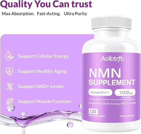 NMN Supplement - 10-in-1 with Nicotinamide Mononucleotide, Resveratrol, TMG & Quercetin & Glutathione, NAD+ Supplement Precursor, for Healthy Cellular, Aging, Energy, 120 Vegan Non-GMO Capsules in Kuwait