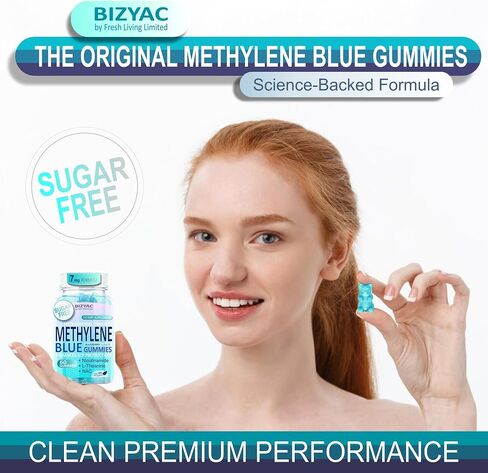 Methylene Blue Gummies 7mg, Methylene Blue for Humans Supplement w/NAC, VIT B3 & L-Theanine, Brain & Mitochondrial Support, Enhances Energy, Focus and Cognitive, Sugar Free, 60 Ct in Saudi Arabia