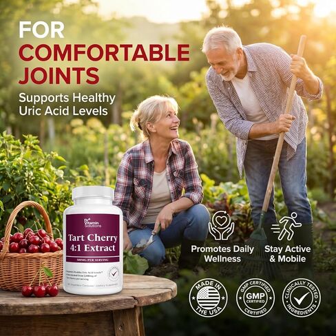 Tart Cherry Extract Capsules – 4:1 Concentrated Equivalent to 2,000 mg Whole Tart Cherry per Serving – Uric Acid, Joint & Sleep Support – Antioxidant Polyphenol Formula, Non-GMO, 60 Vegetable Capsules in Saudi Arabia