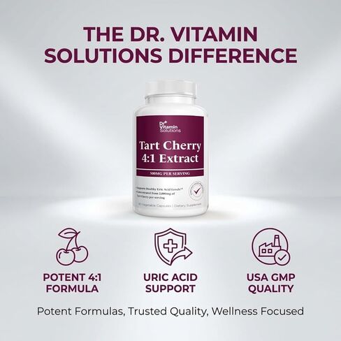 Tart Cherry Extract Capsules – 4:1 Concentrated Equivalent to 2,000 mg Whole Tart Cherry per Serving – Uric Acid, Joint & Sleep Support – Antioxidant Polyphenol Formula, Non-GMO, 60 Vegetable Capsules in Saudi Arabia