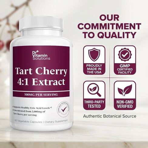 Tart Cherry Extract Capsules – 4:1 Concentrated Equivalent to 2,000 mg Whole Tart Cherry per Serving – Uric Acid, Joint & Sleep Support – Antioxidant Polyphenol Formula, Non-GMO, 60 Vegetable Capsules in Saudi Arabia