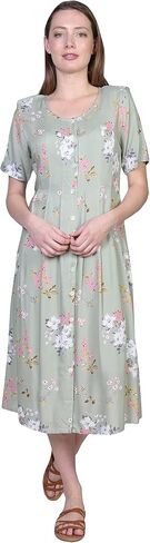LA CERA Women's Half Sleeve Round Neck Cotton Button-Down Dress in Kuwait