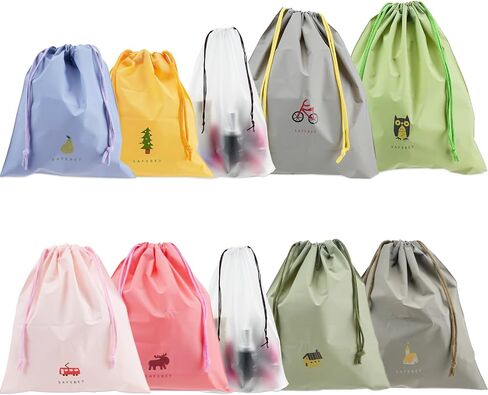 10PCS Waterproof Drawstring Bag, 8 Colorful Travel Storage Bags & 2 Clear Bags, Portable Plastic Travel Organize Pouch for Swimming Gym Pool Beach Sports Wet Cloth Shoes in Kuwait