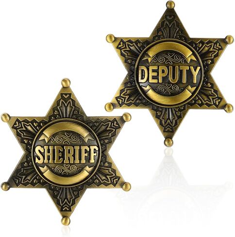 Amaxiu Sheriff and Deputy Badge, Metal Western Sheriff Deputy Star Pin Brooch for Adult Costume Role Play, Vintage Sheriff's Badges for Party Decor, Car Sheriffs Badge Accessory in Kuwait