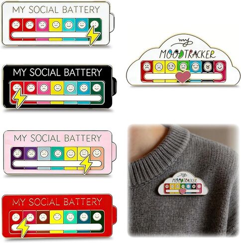 My Social Battery Slider Pin 5 Pcs, Mood Tracker Enamel Pin for Backpack, 7 Day Energy Level Indicator Badge, Interactive Emotional Support Brooch for Women Girls Friend Gift in Kuwait