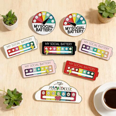 My Social Battery Slider Pin 5 Pcs, Mood Tracker Enamel Pin for Backpack, 7 Day Energy Level Indicator Badge, Interactive Emotional Support Brooch for Women Girls Friend Gift in Kuwait