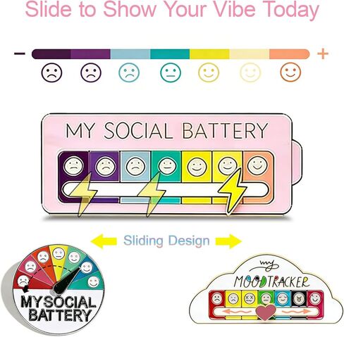 My Social Battery Slider Pin 5 Pcs, Mood Tracker Enamel Pin for Backpack, 7 Day Energy Level Indicator Badge, Interactive Emotional Support Brooch for Women Girls Friend Gift in Kuwait