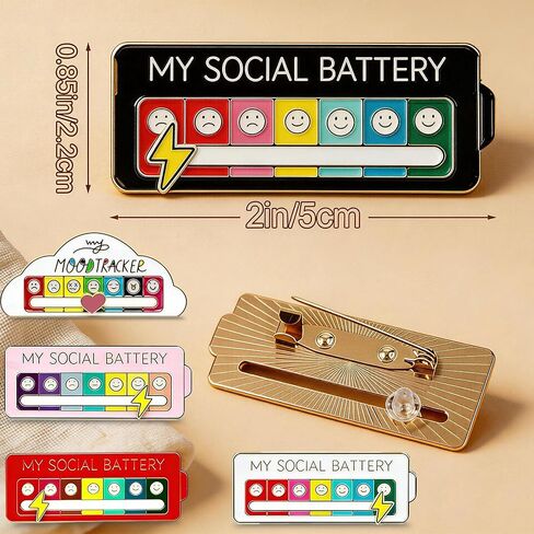 My Social Battery Slider Pin 5 Pcs, Mood Tracker Enamel Pin for Backpack, 7 Day Energy Level Indicator Badge, Interactive Emotional Support Brooch for Women Girls Friend Gift in Kuwait