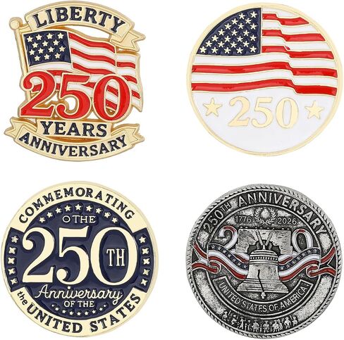 MALOYANVE 4Pcs USA 250th Anniversary Enamel Pins for Women Men 1776-2026 Patriotic Lapel Pin Set American Eagle Flag Independence Day Collectible Jewelry Gifts in Kuwait