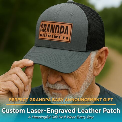 Personalized Grandpa Gifts for Men - Custom Pawpaw Hat with Kids Names - Premium Leather Patch Custom Gifts - New Grandpa Hat - Men's Birthday Accessory or Grandpa Baby Announcement Multi in Saudi Arabia