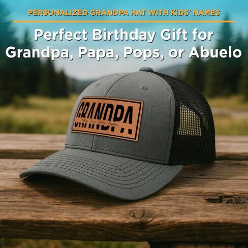 Personalized Grandpa Gifts for Men - Custom Pawpaw Hat with Kids Names - Premium Leather Patch Custom Gifts - New Grandpa Hat - Men's Birthday Accessory or Grandpa Baby Announcement Multi in Saudi Arabia