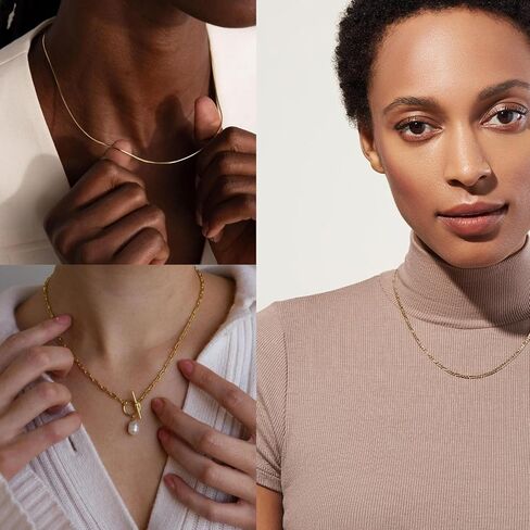 Layered Gold Necklaces for Women, Dainty 14K Gold Plated Cute Pearl Pendant Necklace Jewelry Set Stackable Toggle Chain Choker Collar, Trendy Waterproof Non Tarnish Jewelry Gift in Saudi Arabia
