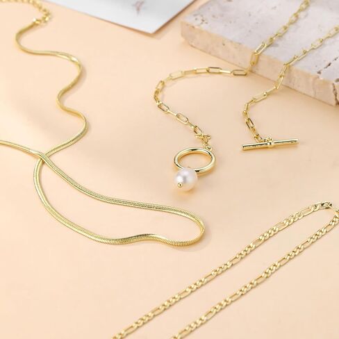 Layered Gold Necklaces for Women, Dainty 14K Gold Plated Cute Pearl Pendant Necklace Jewelry Set Stackable Toggle Chain Choker Collar, Trendy Waterproof Non Tarnish Jewelry Gift in Saudi Arabia