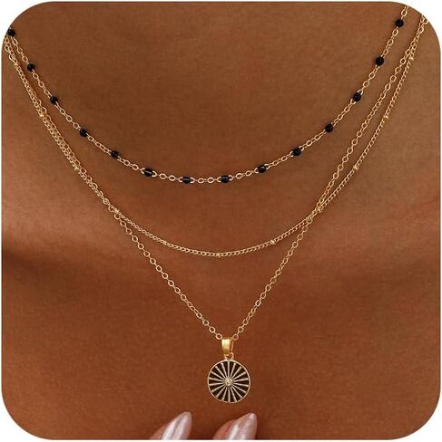 Layered Gold Necklaces for Women, Dainty 14K Gold Plated Cute Pearl Pendant Necklace Jewelry Set Stackable Toggle Chain Choker Collar, Trendy Waterproof Non Tarnish Jewelry Gift in Saudi Arabia