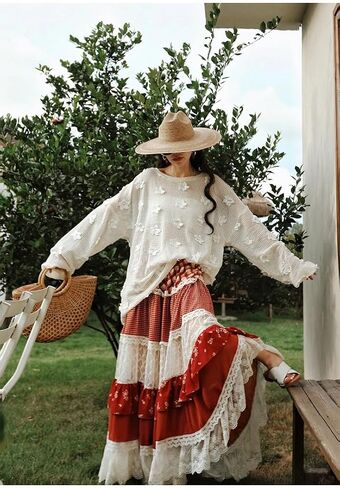 Y2k Retro College Style midi Skirt with Summer high Waist and Slimming Effect Patchwork lace Skirt in Saudi Arabia