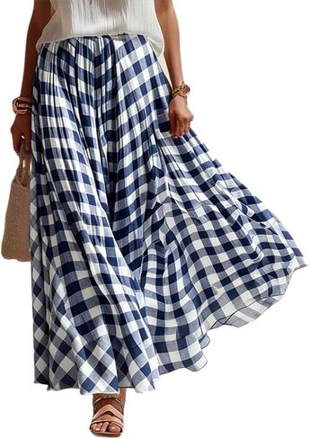 Plaid Skirts for Women, Women Maxi Skirts, Gingham Skirt, Gingham Maxi Skirt, Checkered Skirt Skirts for Women High Waist in Kuwait
