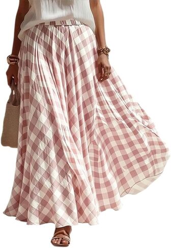 Plaid Skirts for Women, Women Maxi Skirts, Gingham Skirt, Gingham Maxi Skirt, Checkered Skirt Skirts for Women High Waist in Kuwait