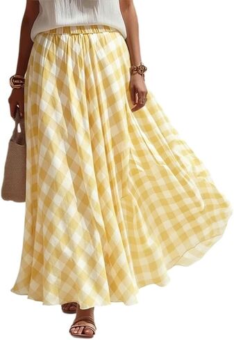 Plaid Skirts for Women, Women Maxi Skirts, Gingham Skirt, Gingham Maxi Skirt, Checkered Skirt Skirts for Women High Waist in Kuwait