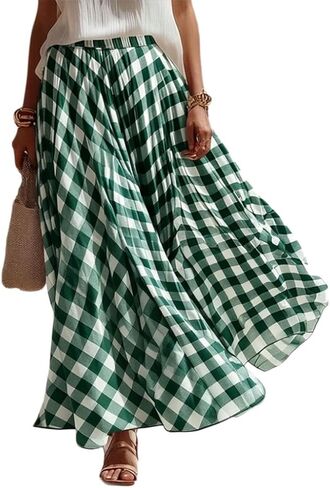 Plaid Skirts for Women, Women Maxi Skirts, Gingham Skirt, Gingham Maxi Skirt, Checkered Skirt Skirts for Women High Waist in Kuwait
