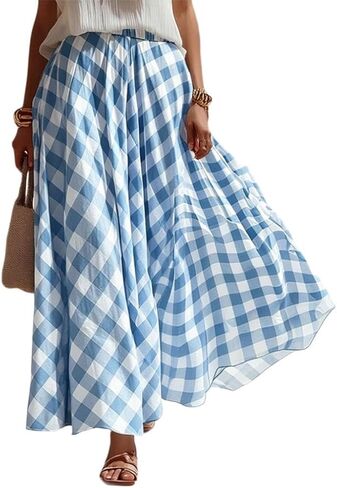 Plaid Skirts for Women, Women Maxi Skirts, Gingham Skirt, Gingham Maxi Skirt, Checkered Skirt Skirts for Women High Waist in Kuwait